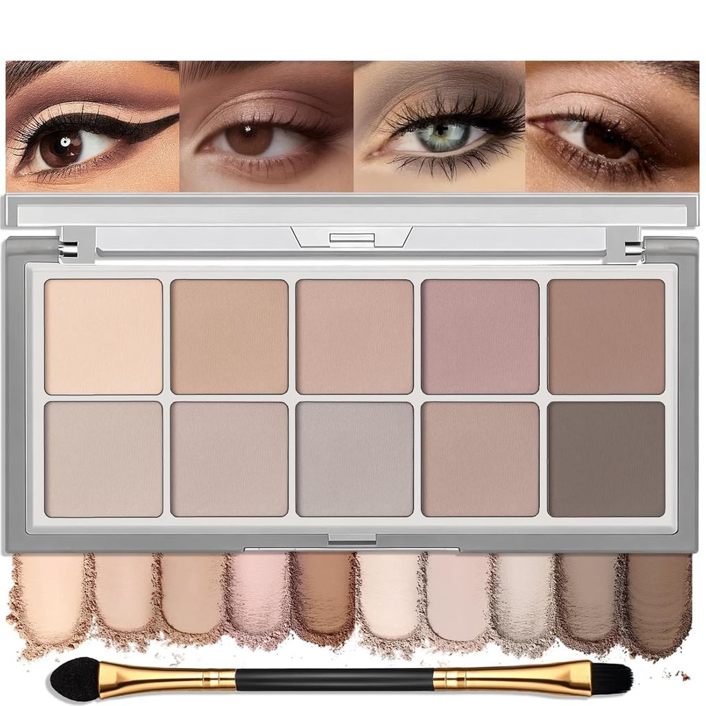 10 สี Matte Eyeshadow Palette, Neutral Taupe Mauve สีเทาสีน้ําตาลอายแชโดว์สําหรับผู้หญิงอายุมากกว่า,