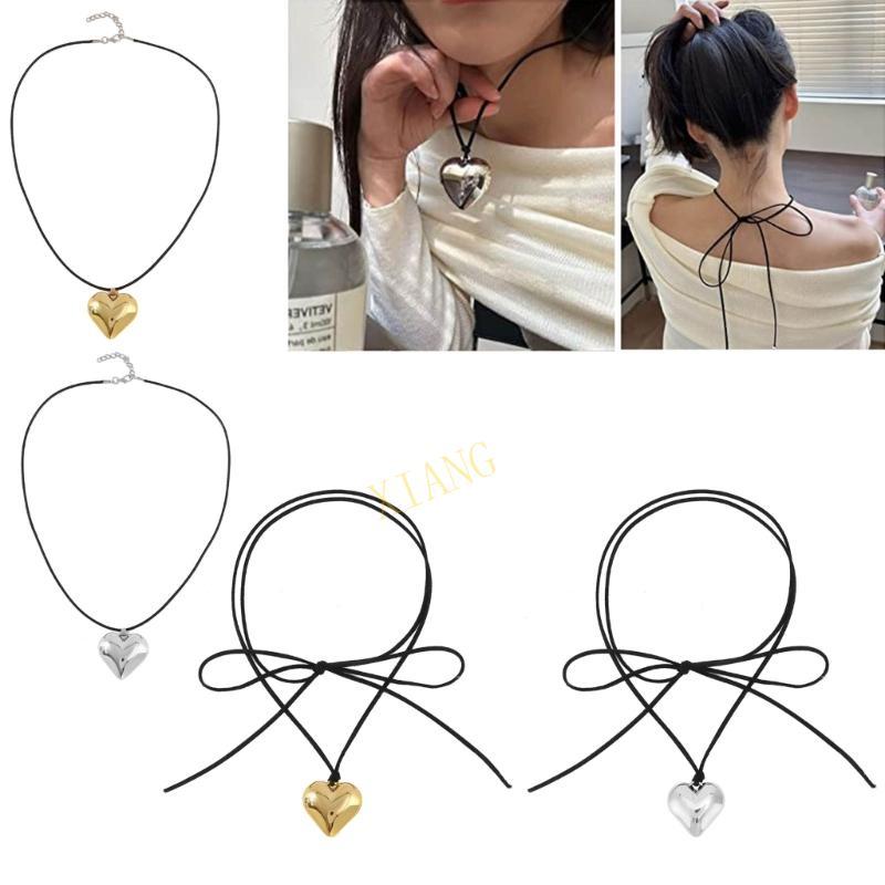 XGB ผู้หญิง Y2k สร้อยคอจี้หัวใจใหญ่สร้อยคอ Choker Chunky-Heart Collar Chain Tie-up เครื่องประดับอุปก