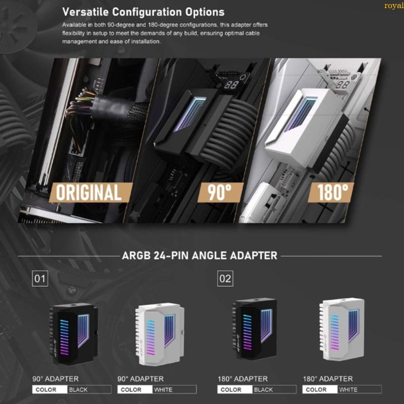 (ลดสูง)oyalking.th 180° 24Pin Power Connectors พร้อมไฟ ARGB 24Pin 180 องศาตัวเชื่อมต่ออะแดปเตอร์สําห