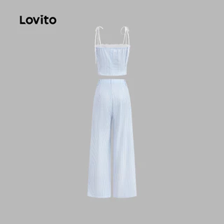 Lovito เสื้อหรือกางเกงแคชชวล คอ ฮัลเตอร์ ผูกเชือกด้านหน้า สีฟ้า สำหรับผู้หญิง เหมาะสำหรับฤดูใบไม้ผลิ/ฤดูร้อน เกาหลี อินเทรนด์ L173AD083