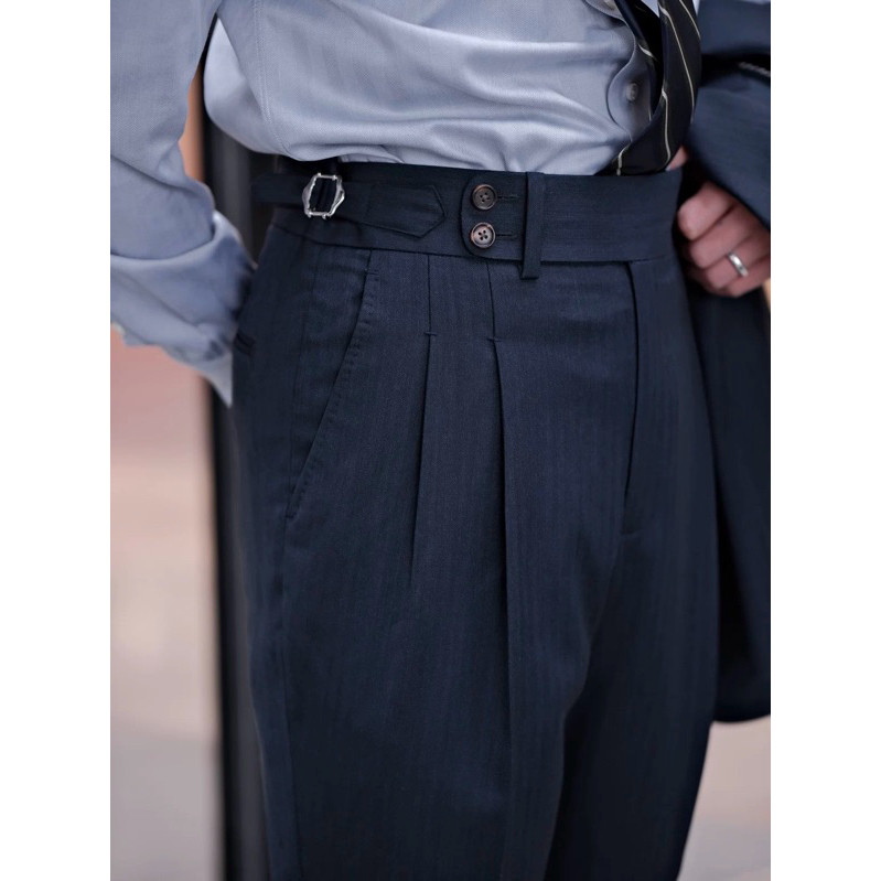 Mallago Men กางเกง Premium Classic Navy กระบอกเล็ก cotton+wools