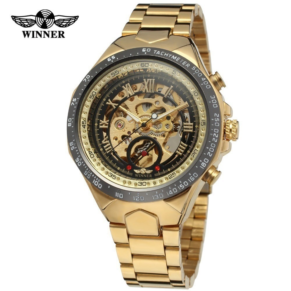 T-Winner/Winner Winner Mens Unique Fashion Gold All-Steel Hollow Automatic Mechanical Watch