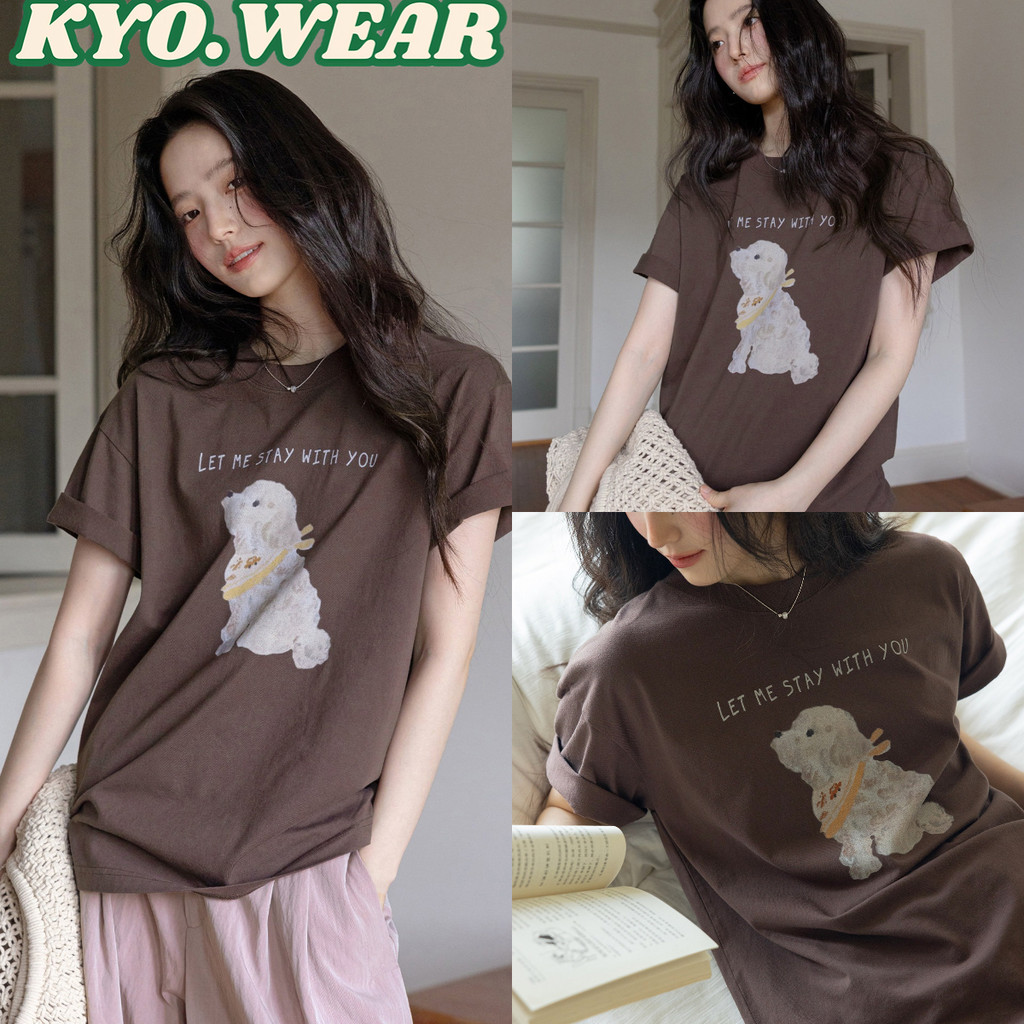 KYO 🎀 เสื้อยืดสตรีไซส์ใหญ่ คอกลม  สไตล์เกาหลี Cotton 100% ผ้านุ่มใส่สบาย ใส่ได้ทุกโอกาส "Coffee dog"