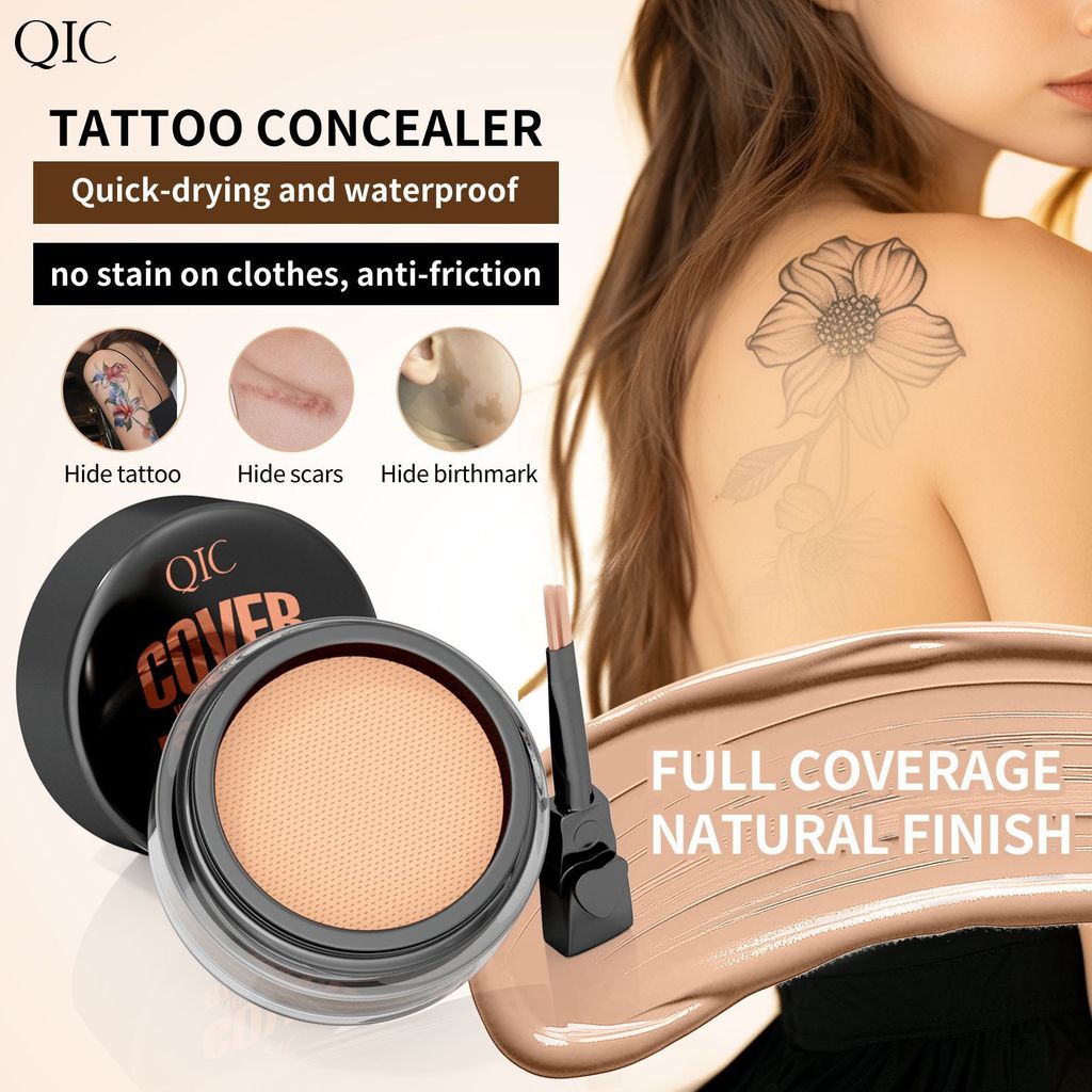 QIC คอนซีลเลอร์ปกปิดรอยแผลเป็น Tattoos Spots Acne Marks No Sticking Powder Retouch Skin Tone Cushion