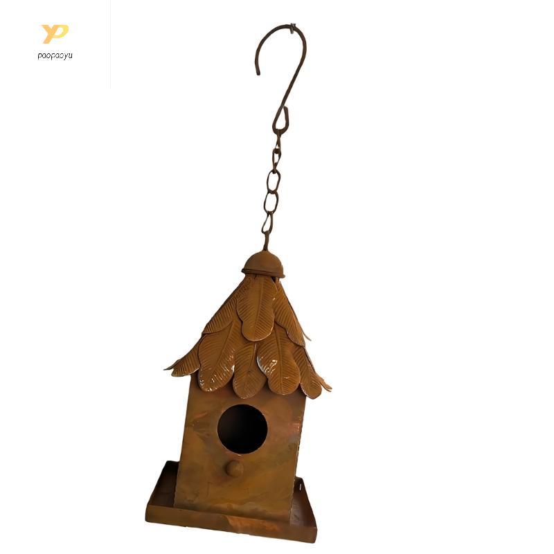PPY Elegant Iron Leaf Roof แขวนนก Feeder House สําหรับ Backyard ตกแต่งสวน