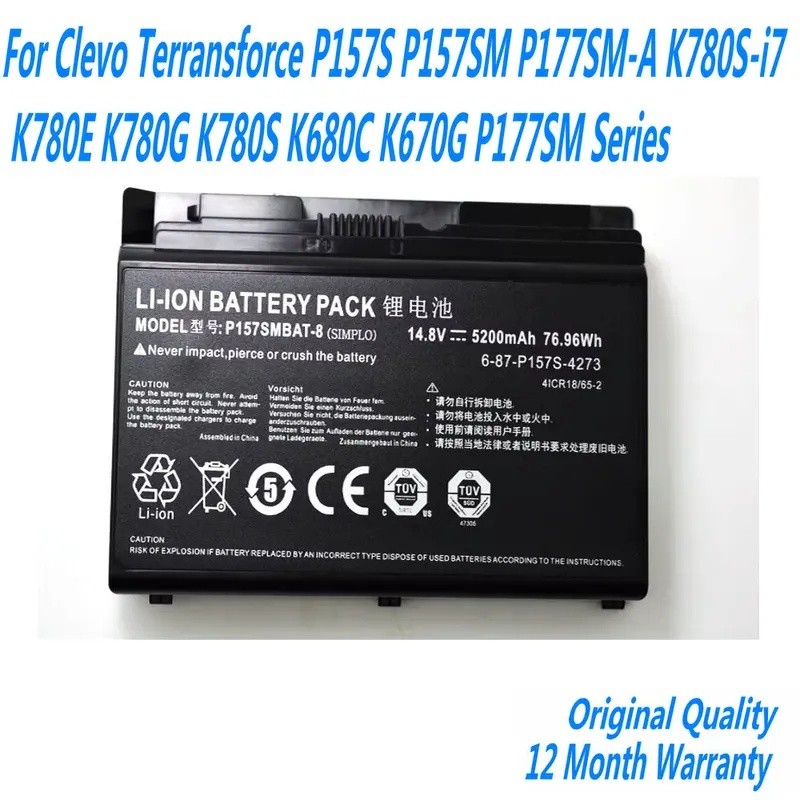 P157SMBAT-8 แบตเตอรี่แล็ปท็อปสําหรับ Clevo Terransforce P157S P157SM P177SM-A K780S-i7 K780E K780G K