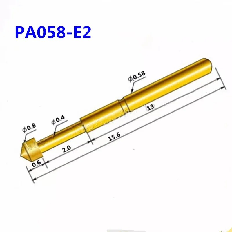 100PCS Gold-plated ฤดูใบไม้ผลิ Test Pin PA058-E2 ชี้เส้นผ่านศูนย์กลางภายนอก 0.58 มม.ความยาวรวม 15 มม