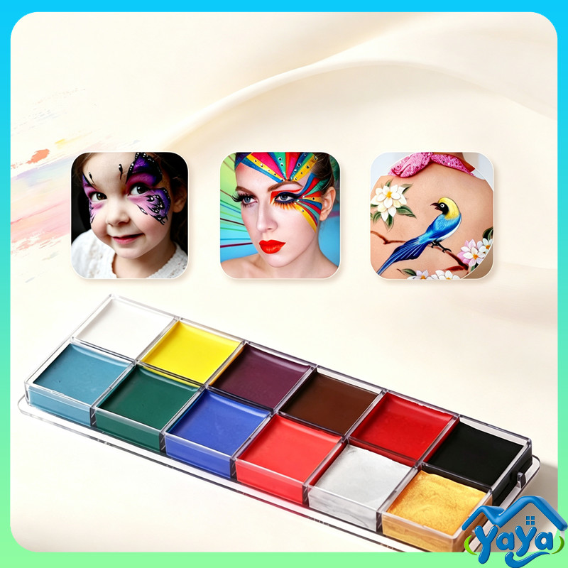 สีเพ้นท์หน้าและร่างกาย 12 สี สีสันสดใส เรืองแสง ล้างออกง่าย สีทาหน้า สีทาตัวร่างกาย