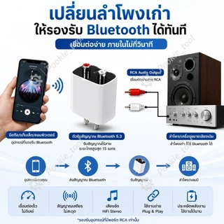 💥พร้อมส่ง💥อะแดปเตอร์ไฟฟ้า 5.3 Bluetooth รับสัญญาณได้ไกล15เมตร RCA/AUX Audio สำหรับลำโพงเก่า BT5.3 แปลงสัญญาณเสียงไร้สาย