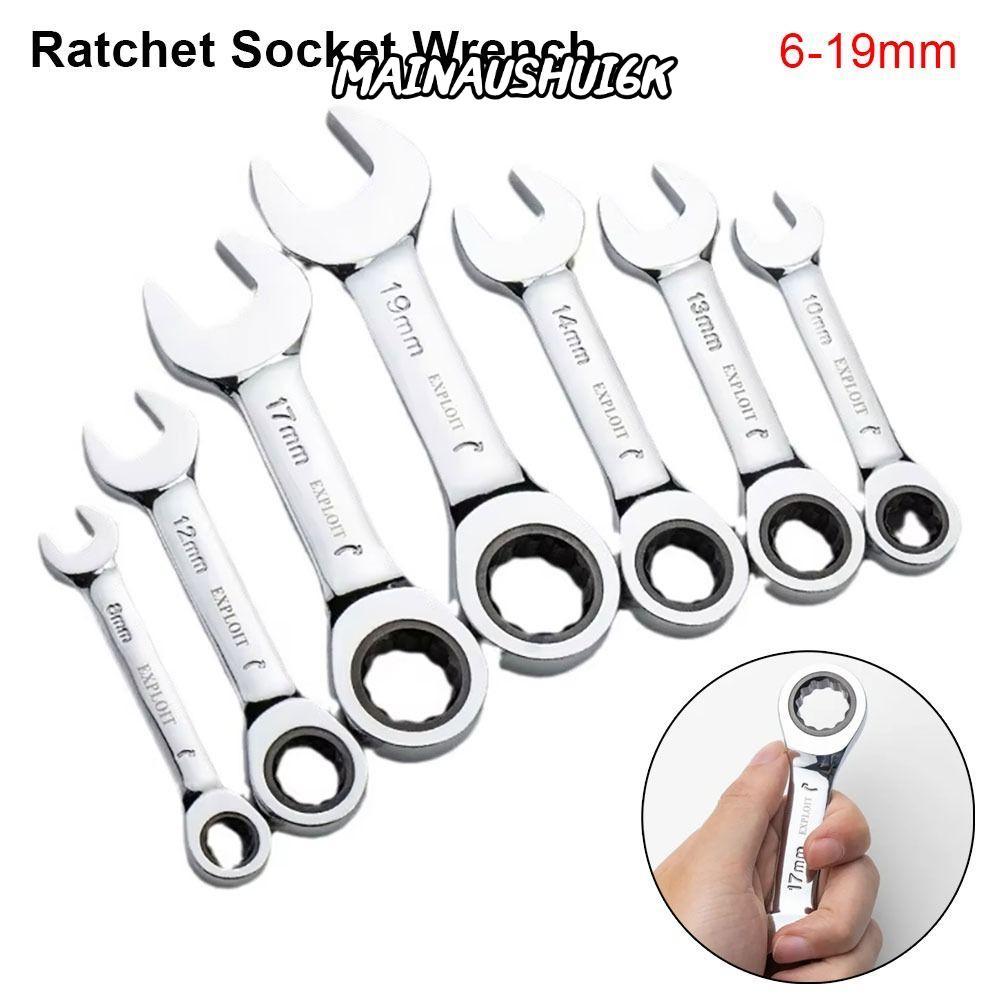MAINAUSHUI6K 1 ชิ้น Stubby ประแจเดี่ยว,สั้น 6-19 มม.RATCHET Socket Spanner, ทนทาน 72 ฟัน Reversible 