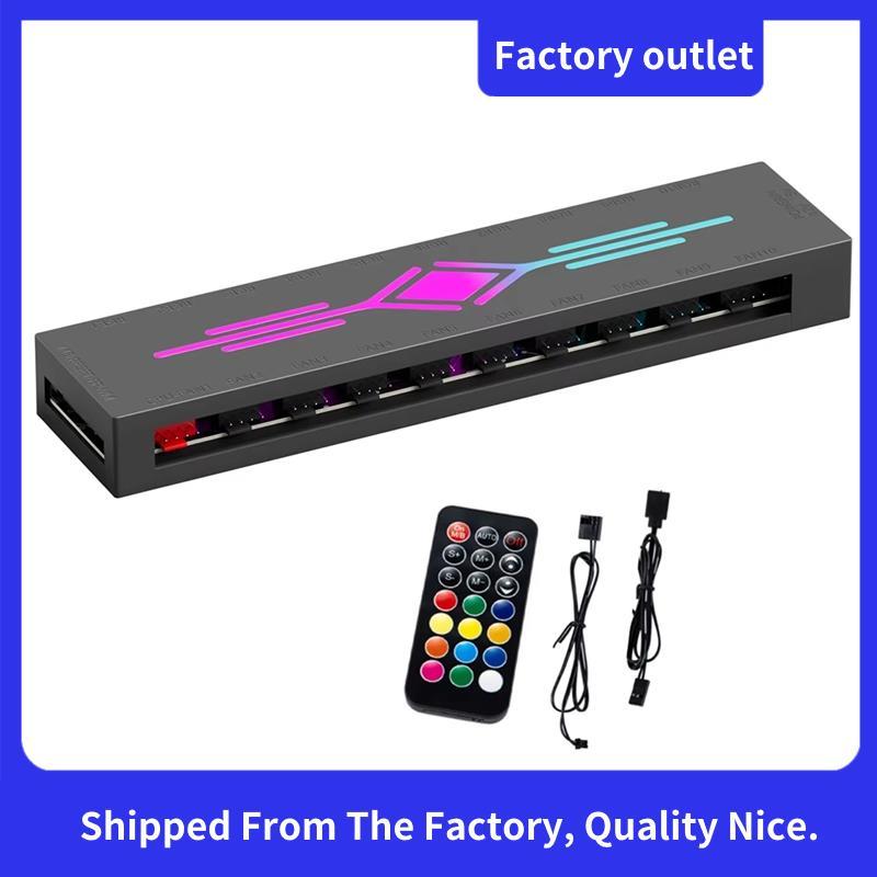 HA60 ARGB&FAN HUB X10 5V 3Pin + PWM 4Pin 2 in 1, รองรับ M/B AURA SYNC & Music Induction & IR รีโมทคอ