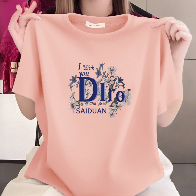 40-100KGPlus ขนาดเสื้อยืดผ้าฝ้ายผู้หญิง,ขนาดใหญ่หลวมพิมพ์รอบคอ T เสื้อ Tops
