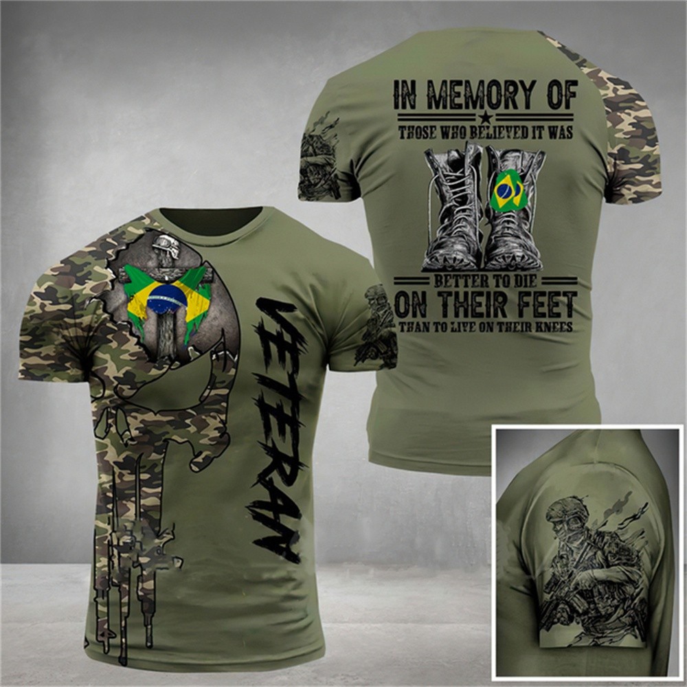 3D บราซิลกองทัพยุทธวิธี Command Camo เสื้อยืดชายหญิงแขนสั้นเสื้อยืดกองทัพทหารผ่านศึกชายกองกําลังพิเศษ