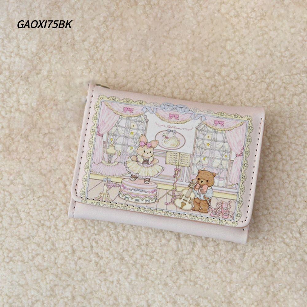 GAOXI75BK กระเป๋าสตางค์ใบสั้น, PU Bear และ Rabbit Money Bag, Cute Multi Slot Portable Card Holders W