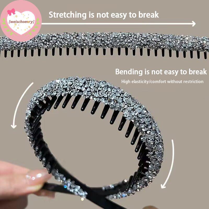 WW ลื่น Rhinestone ผม Hoops ผู้หญิงฟันยืดหยุ่น s สําหรับผู้หญิงเงาหรูหราผม Hoops TH