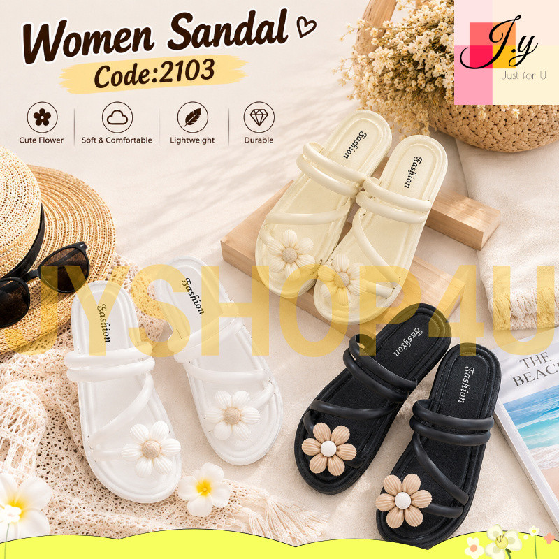 (JYSHOP4U) ผู้หญิงรองเท้าแตะดอกไม้นุ่มน้ําหนักเบา Anti-Slip รองเท้าแตะลําลอง Selipar Perempuan 2103 