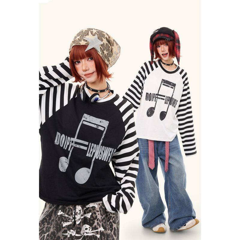 SUIKONE ซุยโคเนะ ใหม่เสื้อยืดแขนยาวแบรนด์แฟชั่นอเมริกันสไตล์เอเชียอ่อนสไตล์เป็นกลาง — صورة 7