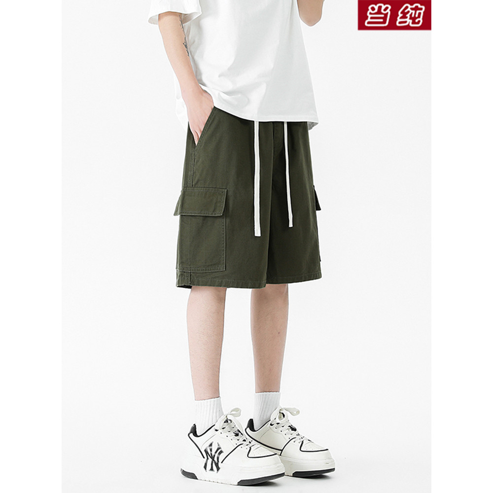 Summer Street Wear Overalls Shorts Men American vibe All-Match Loose Straight Breathable สบาย Army G