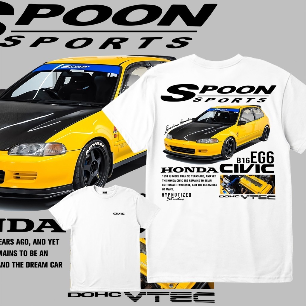Spoon Sports Honda Civic EG6 เสื้อยืดพิมพ์ลาย Unisex 100% สําหรับผู้ที่ชื่นชอบรถ
