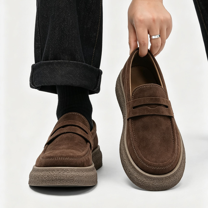 ผู้ชาย Suede Penny Loafers Chunky Sole Casual Slip On รองเท้า