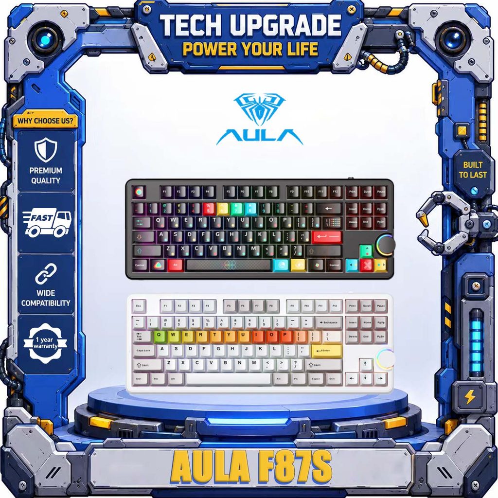 AULA F87S Tri-Mode Mechanical Keyboard 87Keys แบบมีสาย 2.4G 8K Polling Rate CNC ลูกบิดด้านข้าง RGB L