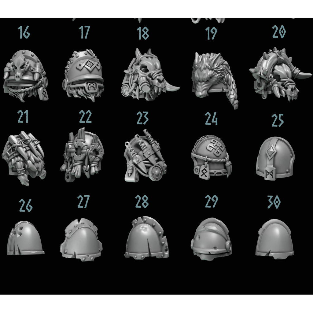 [Warhammer Accessories] A2 Space Wild Wolf Middle Cut Shoulder Armor 2 Accessories โมเดลสีขาว