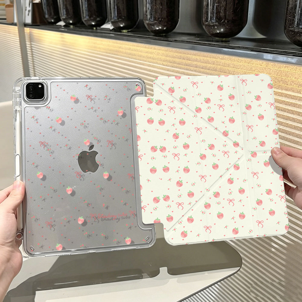 [โชคดี] ครีมเต็มหน้าจอสตรอเบอร์รี่ ipad pro37 cm MINI7 เคสแท็บเล็ต 12th Generation A16 เคสป้องกัน ai