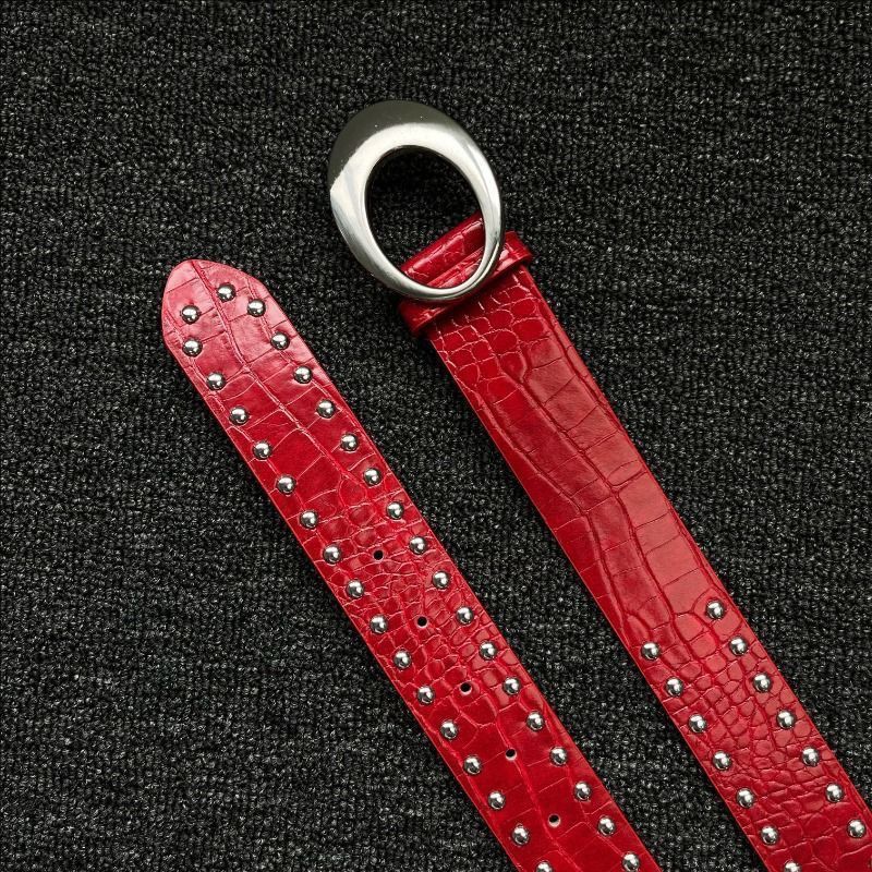 Vintge Medium Crocodile Pattern Rivet Belt Red Niche Distressed Metal Belt 8.23