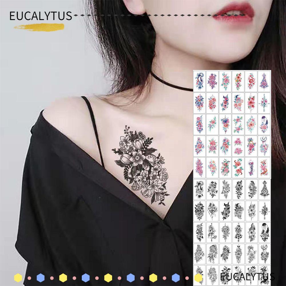 EUCALYTUSTH 30 ชิ้น/เซ็ตสติกเกอร์ดอกไม้แฟชั่นต่างๆ Black Rose Fake Tattoo