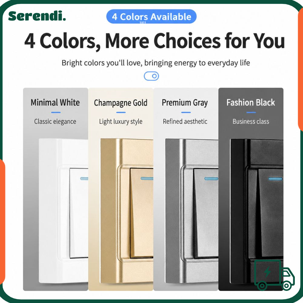 SERENDI สวิตช์ควบคุมติดตั้งบนพื้นผิว, Hand-pinched 2 Gang 2 Way Dual Control Switch, 1 Gang 1 Way 110~250V สวิตช์ควบคุมห้องนอน