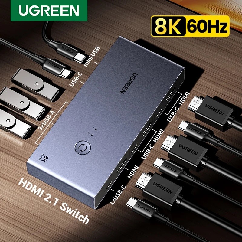 XNWX UGREEN 8K 60Hz HDMI KVM Switch USB C USB3.0 KVM Switcher 2 PCs Sharing 1 Monitor,Printer,Keyboa