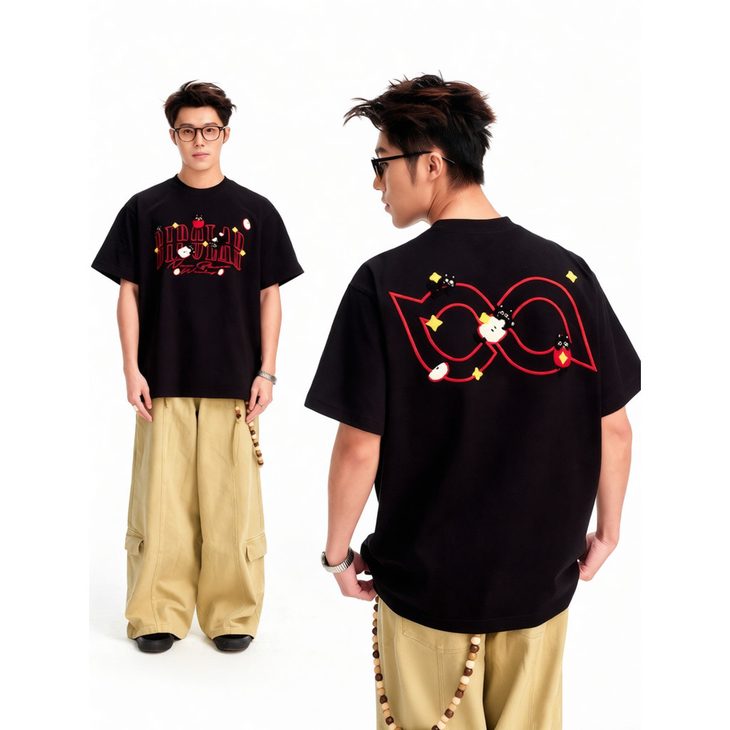 BIPOLAR Apple Cat เสื้อยืดแขนยาวอเมริกันลําลองหลวมรอบคอชาย Hip-Hop แห่งชาติอินเทรนด์ Coup