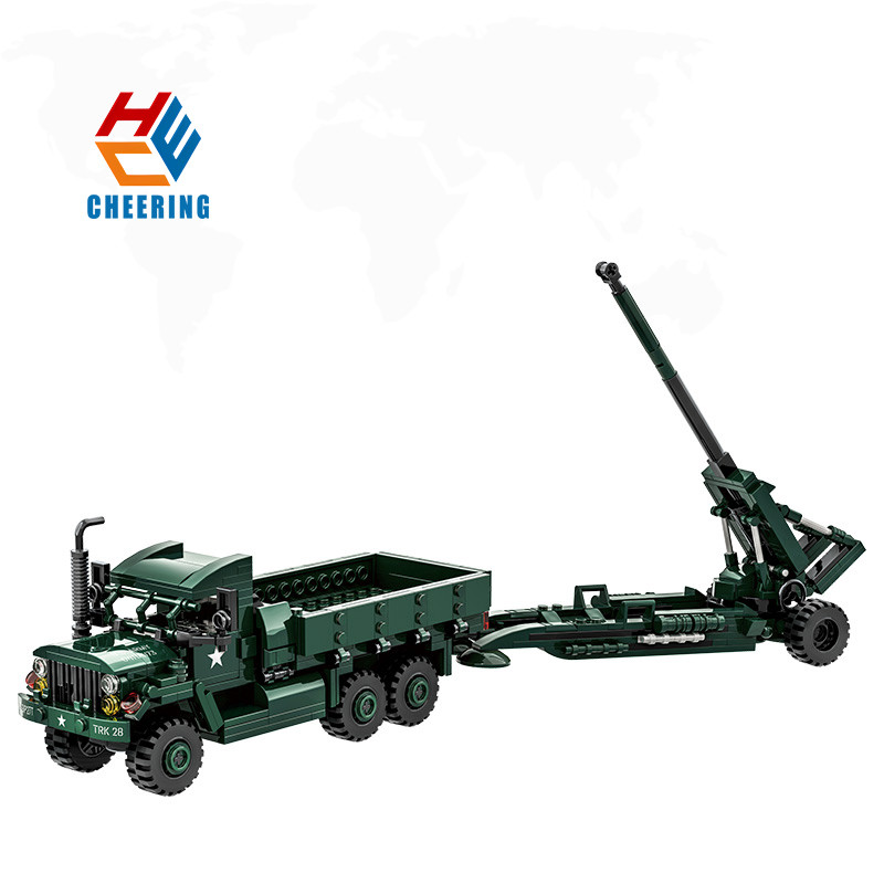 Wange 4510 M35 รถบรรทุกสินค้า 2 ตันและ M198 Howitzer WW2 MOC อิฐรุ่นเด็กการศึกษา Building Block ชุดข