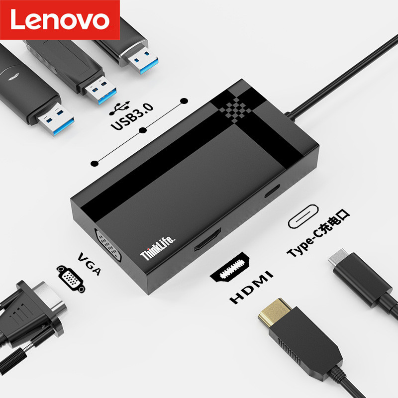 Lenovo thinkplus 6 in 1 Multi-Function HDMI VGA Video Adapter typec Extension Splitter LC06