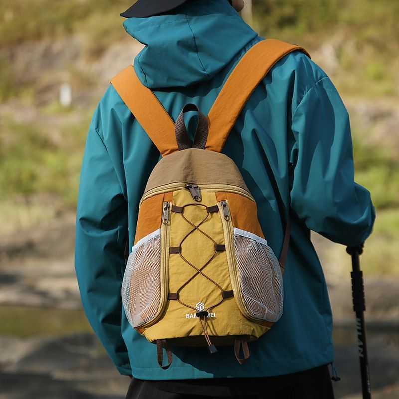 [LY] Ultralight Drawstring Zipper Casual Sports Climbing Bag Contrast Color Backpack School Backpack
