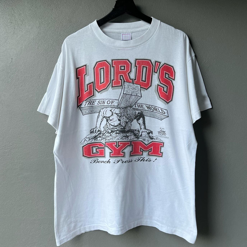 Lords Gym Street Wear Direct Injection American West Coast Style เสื้อยืดแขนสั้นวินเทจวินเทจคอเล็กคร