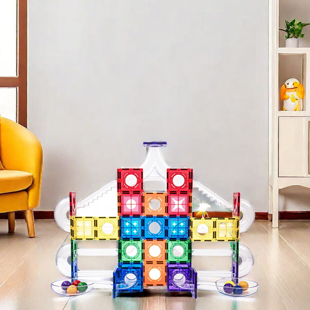 100 ชิ้น Magnetic Marble Run Tiles STEM Building Blocks ของเล่นก่อสร้างการศึกษาสําหรับเด็ก 3 +