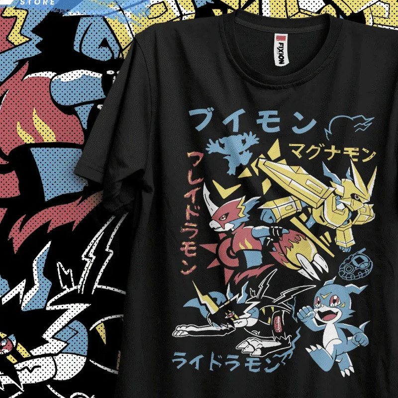 เสื้อยืดสําหรับอะนิเมะ Digimon Veemon Magnamon Negra