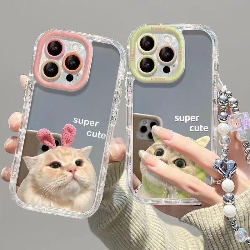 เหมาะสําหรับ Apple Creative Couple Cat Phone Case Influencer Premium Mirror Cream iPhone Phone Case