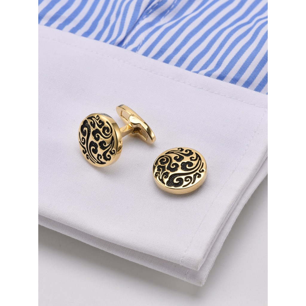 Daison Gold สีดํามงคล Cloud ชุดเสื้อฝรั่งเศส Cufflinks รูปแบบเมฆสีฟ้าธุรกิจปุ่มข้อมือผู้ชาย French C