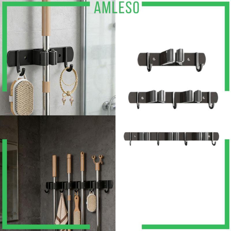 [Amleso] Mop Broom Holder Wall Mount Broom Holder Broom Organizer Storage Rack Non Slip Stainless St