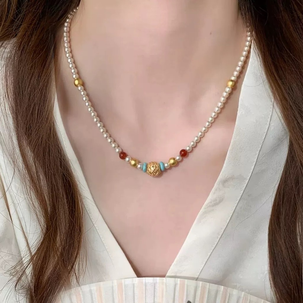 ใหม่จีน Retro Pearl ลูกปัดสร้อยคอ Bafanglai Cai Transfer ลูกปัดสร้อยคอมุก Classy สไตล์จีนสร้อยคอใหม่