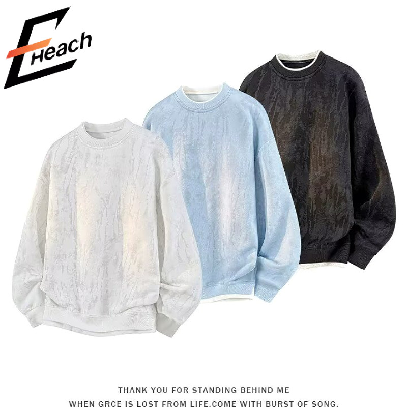 Ocshean เสื้อฮู้ดผู้ชายมัดย้อมเกาหลีสําหรับความรู้สึกระดับไฮเอนด์