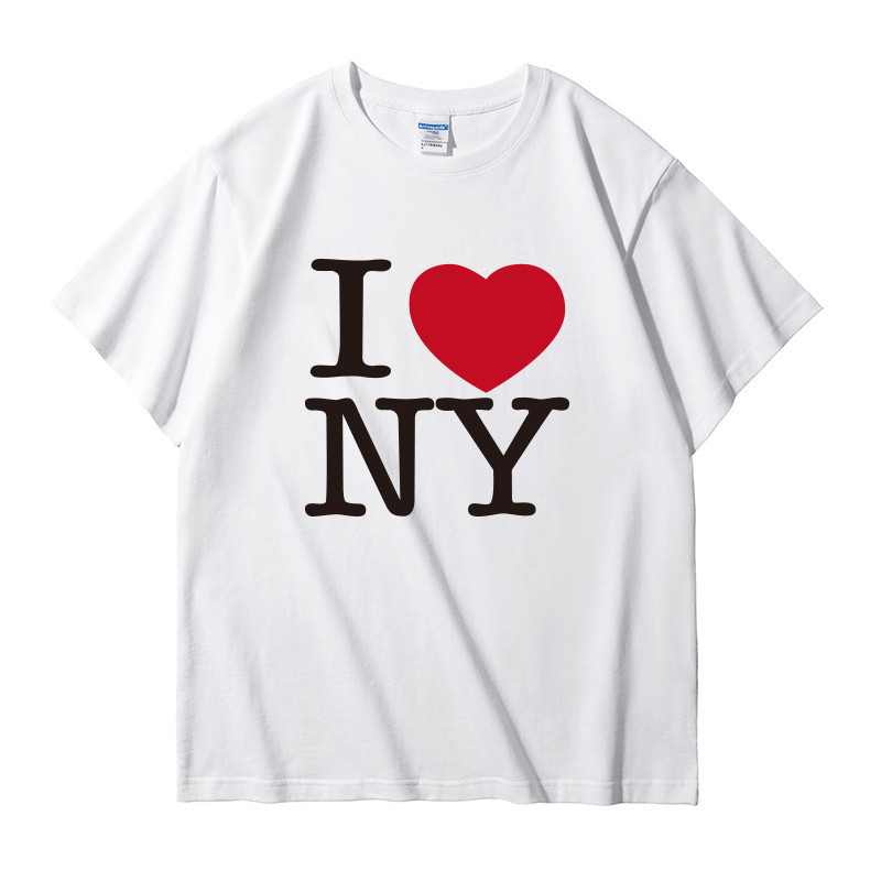 I LOVE New York I LOVE NY Travel เสื้อยืดที่ระลึก LOVE Simple English ผ้าฝ้ายแท้หลวมที่หญิงแขนสั้น