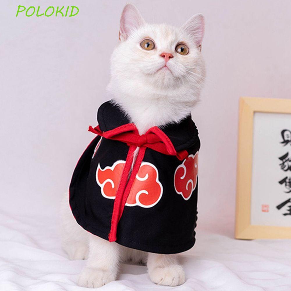 POLOKID Akatsuki Small Dog Dressing Up Dress Cape Pets Plush Halloween Red Cloud Christmas Cat Cloak
