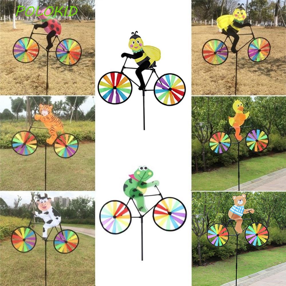 POLOKID Windmill On Bike Whirligig เครื่องประดับ 3D Party Animal Garden Decor