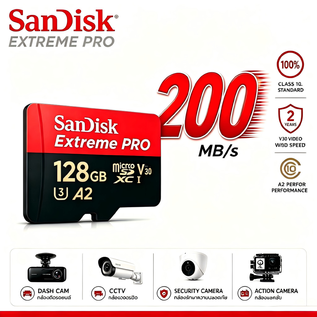 (ส่งด่วน) SANDISK Micro SDcard Extreme Pro 32GB/64GB/128GB/256GB (200MB) UHS-I V30 U3 เมม Memory card แท้