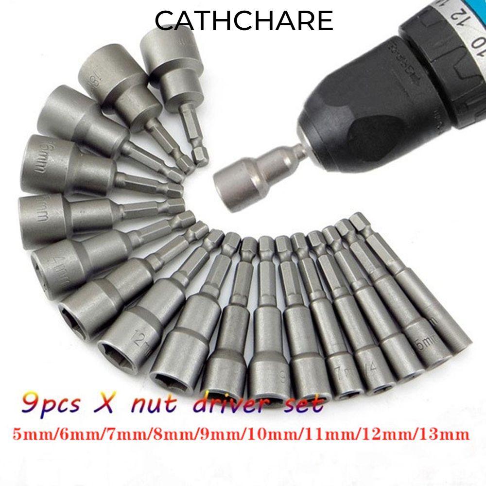 CATHCHARE294 9 ชิ้น/เซ็ตหัวฉีด Nut Driver Socket Bits Schroevendraaier ชุด Bits ชุดไขควง