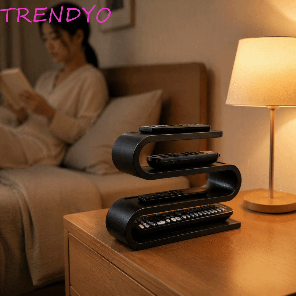 TRENDYO ที่วางรีโมทคอนโทรล, 3D พิมพ์โค้ง Design S Shape Desk Storage Rack, Modern Multi-slot Multi-layer Sleek Utility Rack ห้องนอน