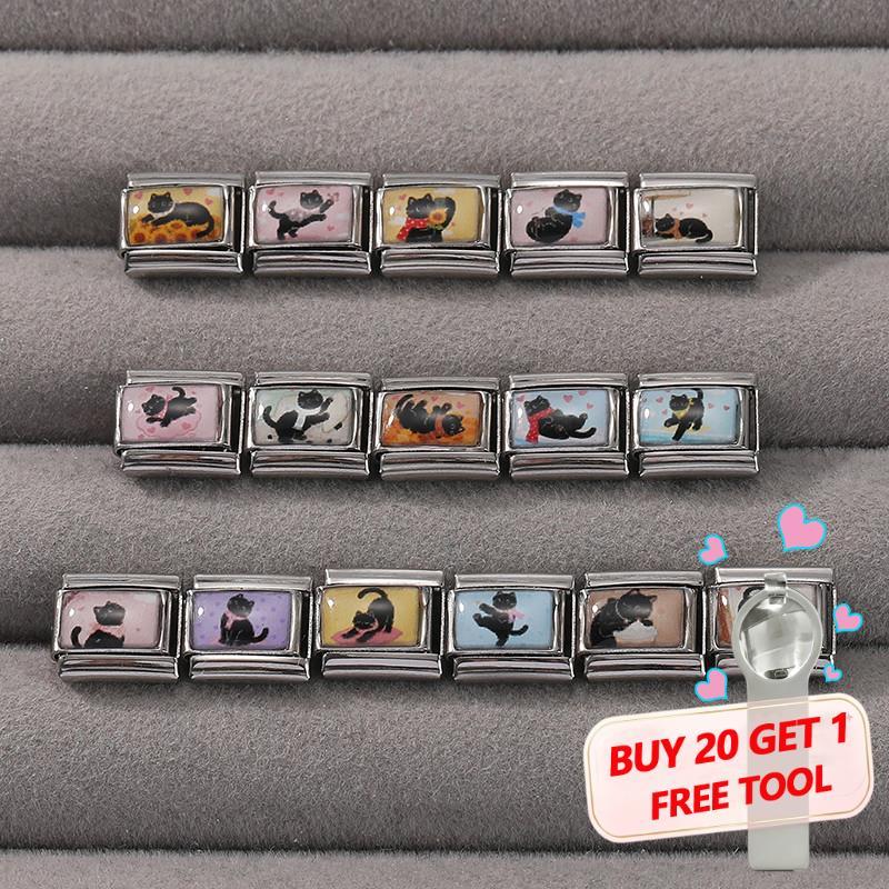 แฟชั่นสัตว์น่ารักสุนัข Corgi แมวสัตว์เลี้ยงอิตาเลี่ยน Charm Fit 9 มม.สแตนเลสสตีลผู้หญิง DIY สร้อยข้อมือของขวัญเครื่องประดับขายส่ง
